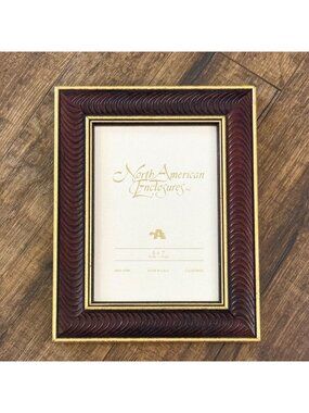 North American Enclosures 5x7 Reddish Brown Carved Frame Gold Trim